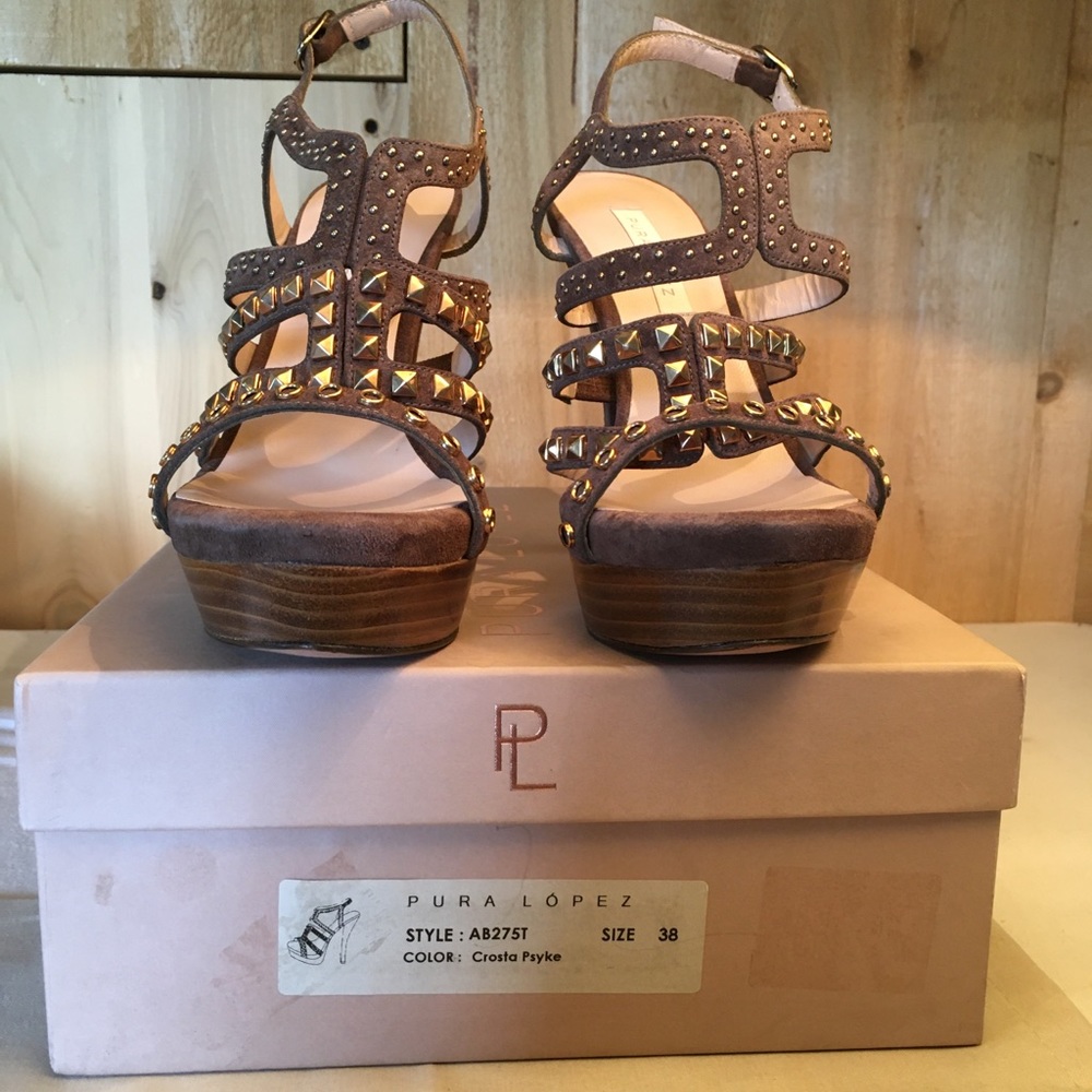 Pura Lopez brown strappy heels size 8/ 38 Amazing!